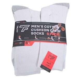 Tru Fit Men Active Cotton Cushion Crew Socks 6 Pack White Grey 1024-6 Size 10-13